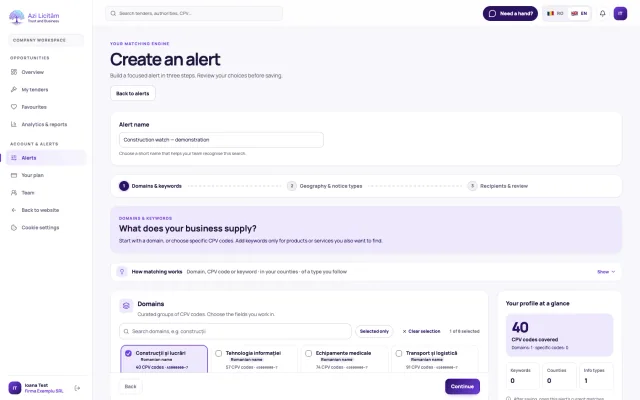 Matching preferences in the Azi Licităm customer workspace