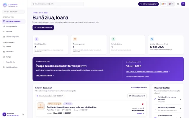 Azi Licităm — Previzualizare în dezvoltare · date demonstrative fictive