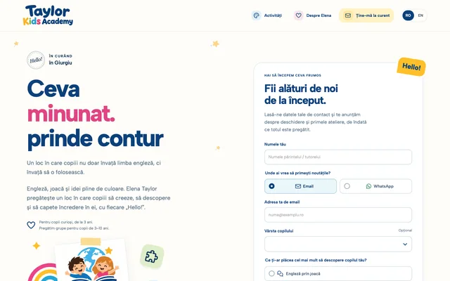 Taylor Kids Academy — Site-ul este lansat. Academia se pregătește de deschidere.