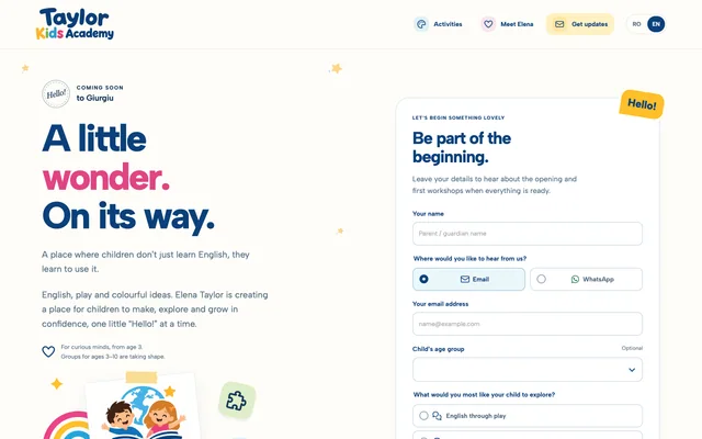 Taylor Kids Academy — The website is live. The academy is preparing to open.